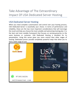 Take Advantage of The Extraordinary Impact Of USA Dedicated Server Hosting