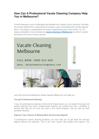 How Can A Professional Vacate Cleaning Company Help You in Melbourne