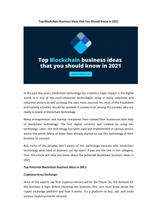 Top Blockchain Business Ideas That You Should Know in 2021