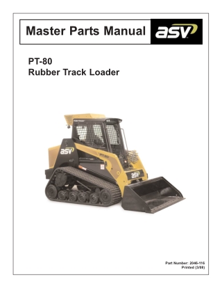 ASV Posi-Track PT-80 Track Loader Parts Catalogue Manual