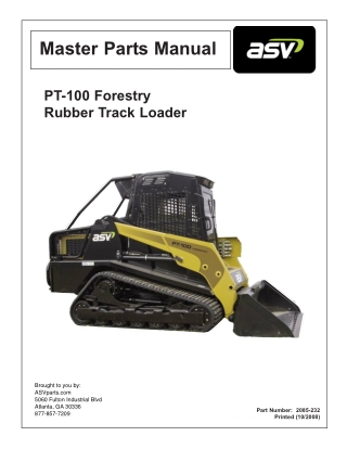 ASV Posi-Track PT-100 Forestry Track Loader Parts Catalogue Manual