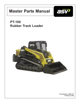 ASV Posi-Track PT-100 Track Loader Mater Parts Catalogue Manual