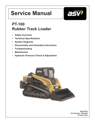 ASV Posi-Track PT-100 Track Loader Service Repair Manual