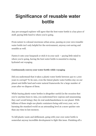 Significance of reusable water bottle
