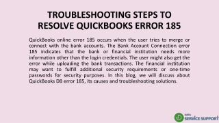 TROUBLESHOOTING STEPS TO RESOLVE QUICKBOOKS ERROR 185