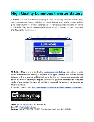 High Quality Luminous Inverter Battery