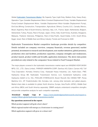 Hydrostatic Transmission Market Demands, Analysis, Size, Trends, Revenue by 2028