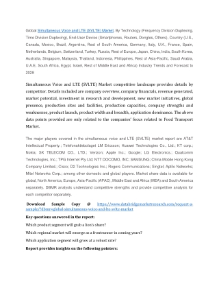 Simultaneous Voice and LTE (SVLTE) Market Analysis by Top Players, Size, Share