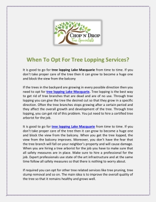 When To Opt For Tree Lopping Services