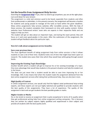 benefits from Assignment Help Service