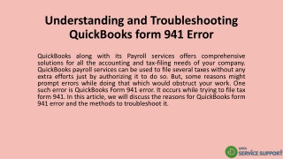 Understanding and Troubleshooting QuickBooks form 941 Error