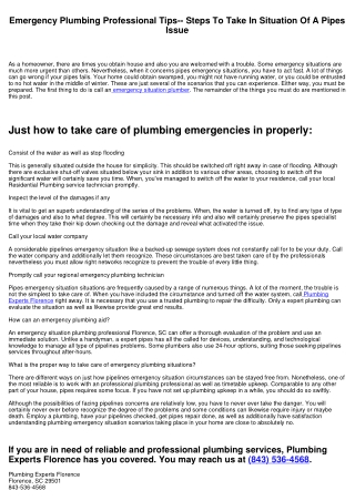Emergency Situation Plumbing Tips-- Steps To Absorb Case Of A Pipes Problem