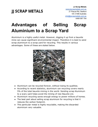 Advantages of Selling Scrap Aluminium to a Scrap Yard