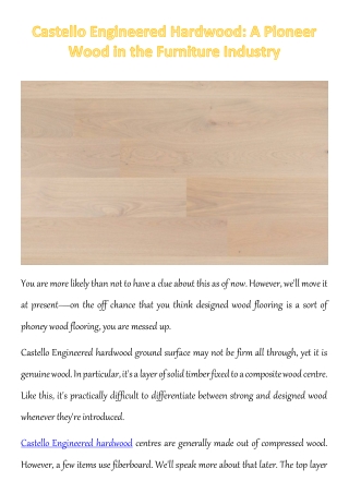 Castello Engineered Hardwood: A Pioneer Wood in the Furniture Industry