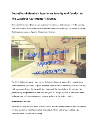 Godrej Vashi Mumbai - Experience Serenity And Comfort At The Luxurious Apartments