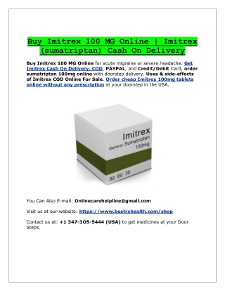 Buy Imitrex 100 MG Online | Imitrex (sumatriptan) Cash On Delivery