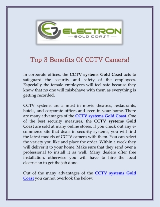 Top 3 Benefits Of CCTV Camera