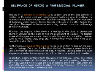 Relevance of Hiring a Professional Plumber