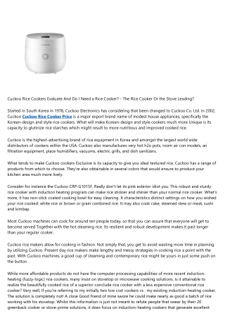 Cuckoo Rice Cookers Critique And Do I want a Rice Cooker? - The Rice Cooker Or t