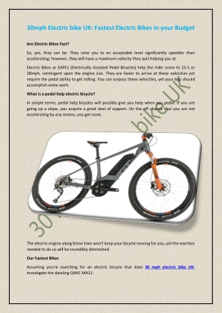 30mph Electric bike UK: Fastest Electric Bikes in your Budget