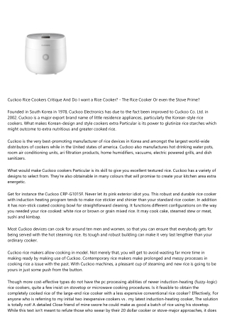 Cuckoo Rice Cookers Evaluation And Do I want a Rice Cooker? - The Rice Cooker Or