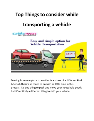 Top Things to consider while relocating a vehicle