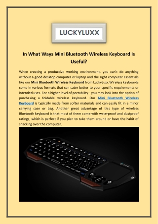 In What Ways Mini Bluetooth Wireless Keyboard Is Useful