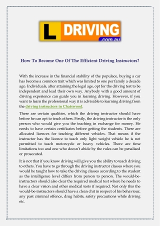 How To Become One Of The Efficient Driving Instructors