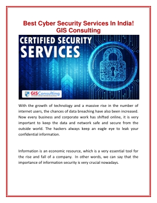 Best Cyber Security Services In India! GIS Consulting