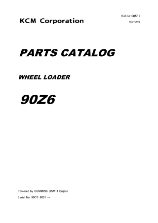 Kawasaki 90Z6 WHEEL LOADER Parts Catalogue Manual (Serial No. 90C7-9001 and up)