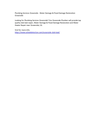 Plumbing Services Oceanside - Water Damage & Flood Damage Restoration Oceanside
