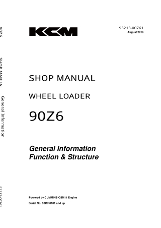 Kawasaki 90Z6 WHEEL LOADER Service Repair Manual (Serial No. 90C7-0101 and up)