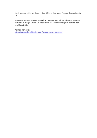 Best Plumbers in Orange County - Best 24 Hour Emergency Plumber Orange County CA