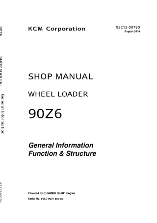 Kawasaki 90Z6 WHEEL LOADER Service Repair Manual (Serial No. 90C7-9001 and up)