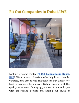 Fit Out Companies in Dubai, UAE