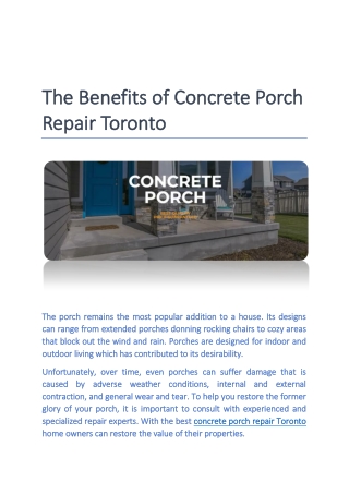 The Benefits of Concrete Porch Repair Toronto