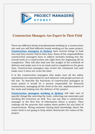 Construction Managers Are Expert In Their Field