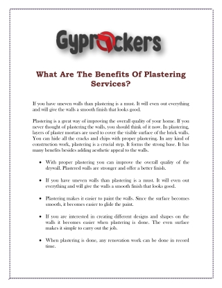 What Are The Benefits Of Plastering Services