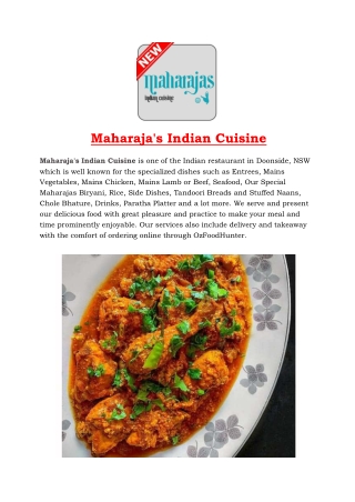5% Off - Maharaja's Indian Cuisine Doonside Menu, NSW