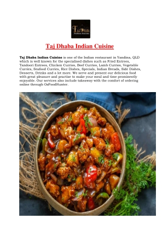 5% off – Taj Dhaba Indian Cuisine Takeaway Yandina Menu, QLD
