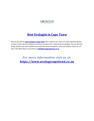 Best Urologist in Cape Town