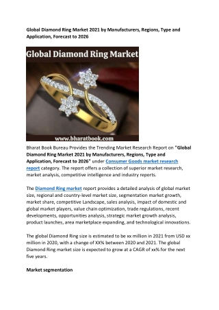 Global Diamond Ring Market Forecast 2021-2026 | Bharat Book Bureau