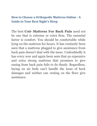 How to Choose a Orthopedic Mattress Online - A Guide to Your Best Night's Sleep