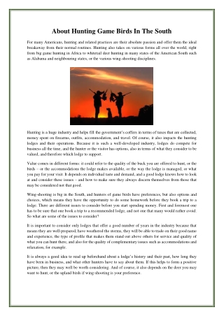 About Hunting Game Birds In The South