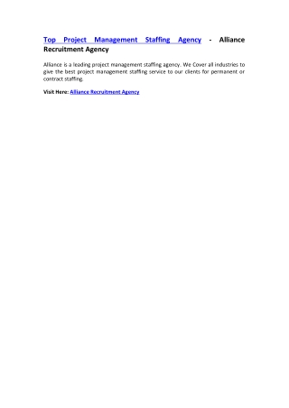 Top Project Management Staffing Agency - Alliance Recruitment Agency