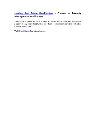Leading Real Estate Headhunters - Commercial Property Management Headhunters