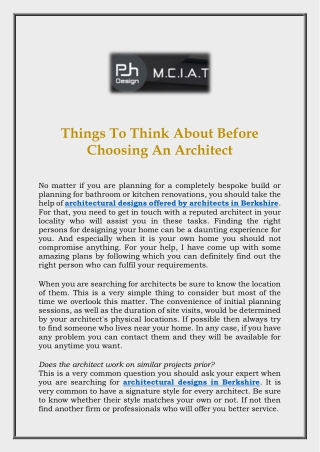 Things To Think About Before Choosing An Architect