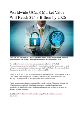 Worldwide UCaaS Market Value Will Reach $24.3 Billion by 2026