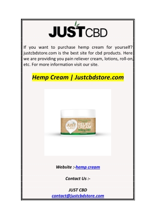 Hemp Cream  Justcbdstore.com