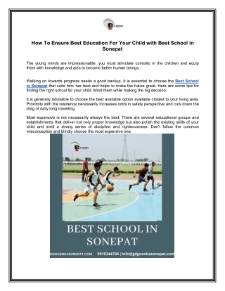 How To Ensure Best Education For Your Child with Best School in Sonepat